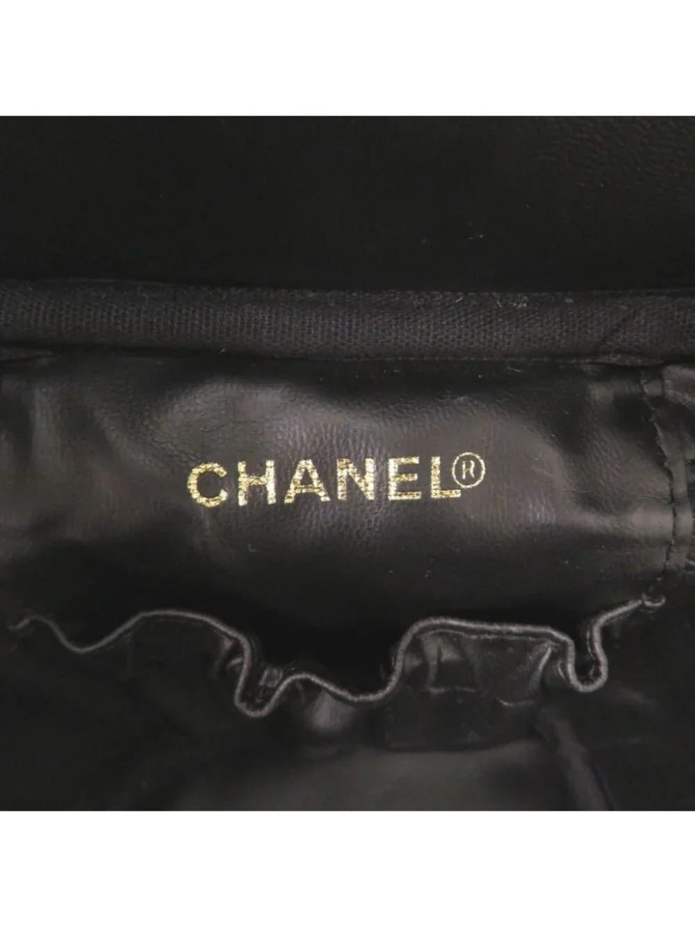 Chanel CC Logo Caviar Leather Black Gold Vanity Makeup Pouch